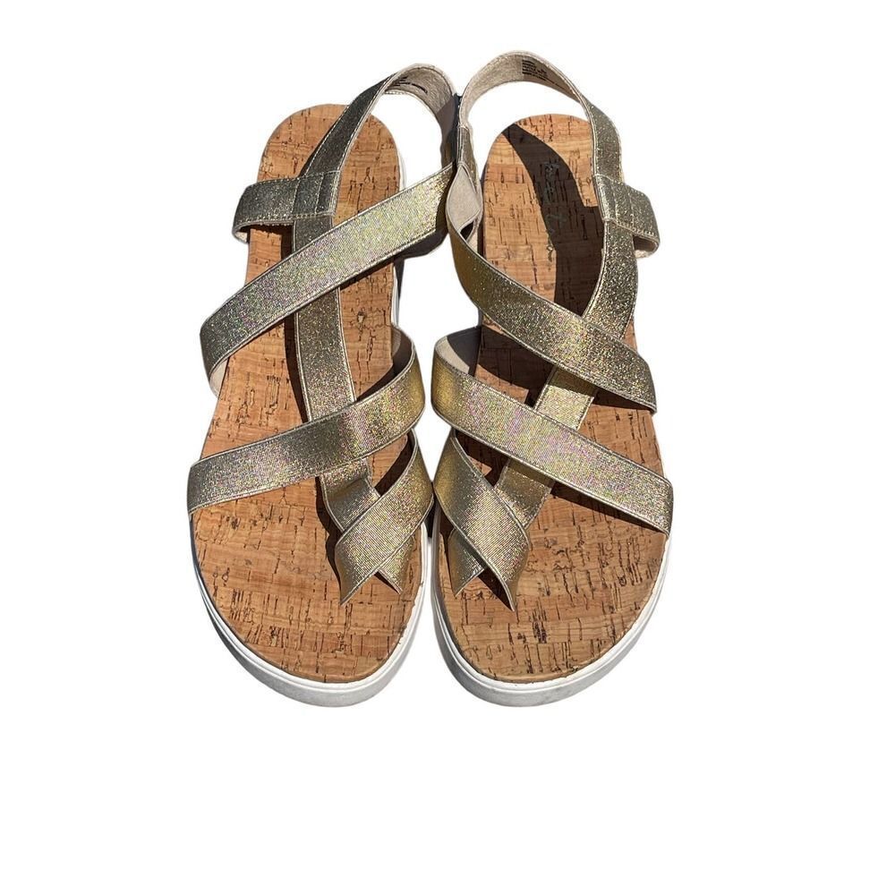 Me Too Gold Elastic Sling Back Cork Open Toe Sprin Summer Sandals Size 9M